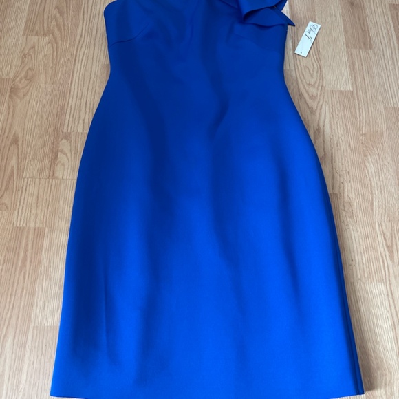 NWT Eliza J Royal Blue One Shoulder Scuba Crape Cocktail Dress Size 14 - Picture 4 of 7